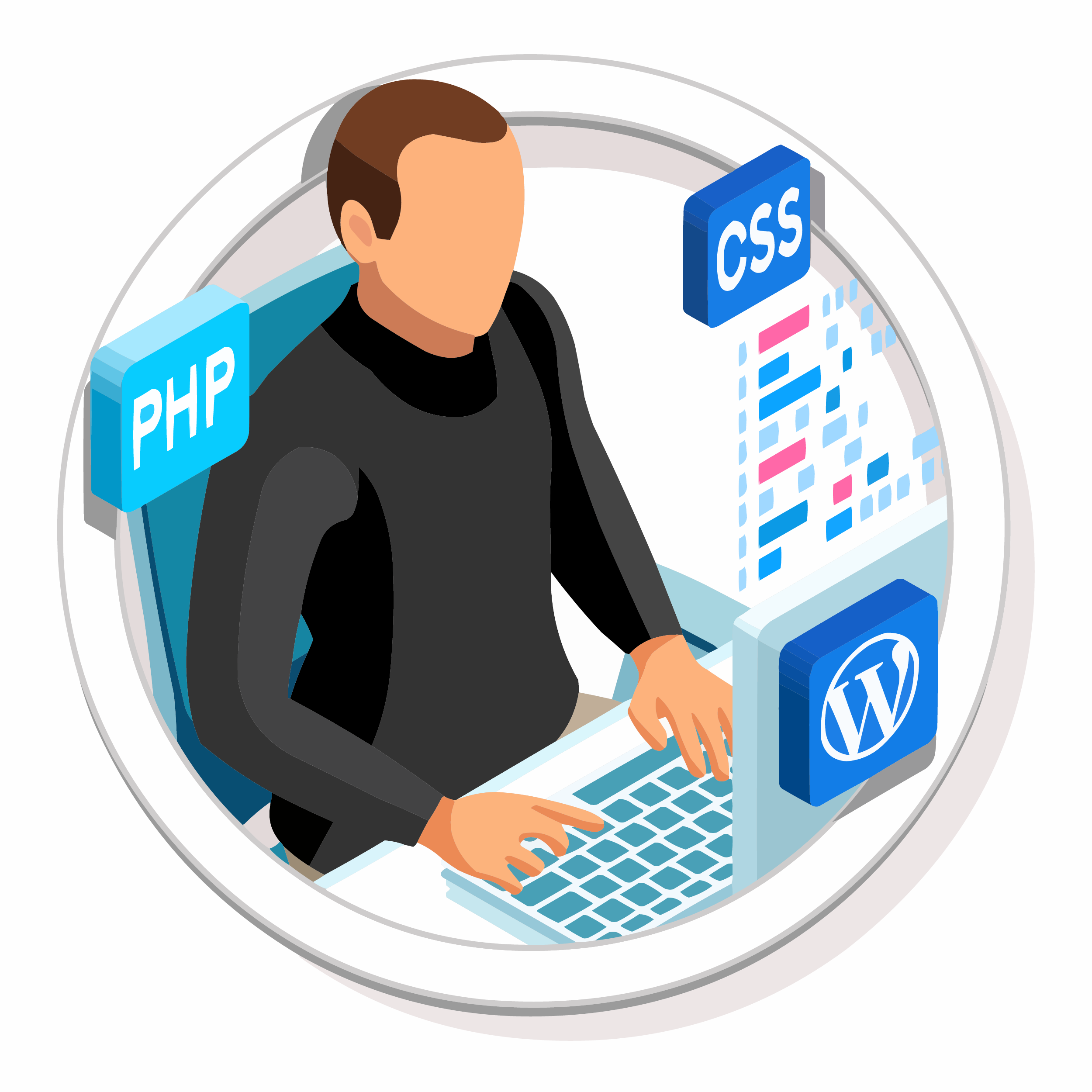 Ask the Egghead logo, image of person working on laptop.